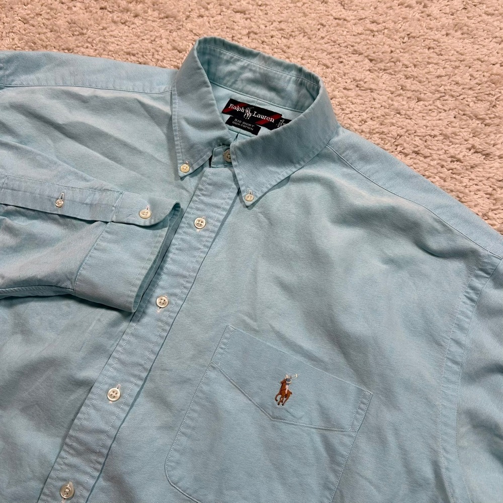 Ralph Lauren Big Shirt XL Blue Cotton Long Sleeve Button Down Oxford Pony Logo